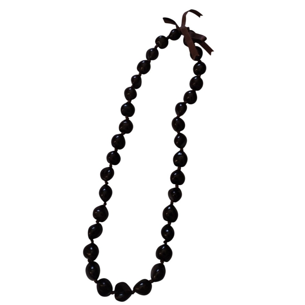 Hawaiian Brown Kukui Nut Lei Necklace  34 Nuts, 34" Vacation Travel Primitive‎